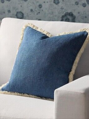 Serena Blue Pillow Covers with Cream Fringe (2 Pack) COVERS ONLY